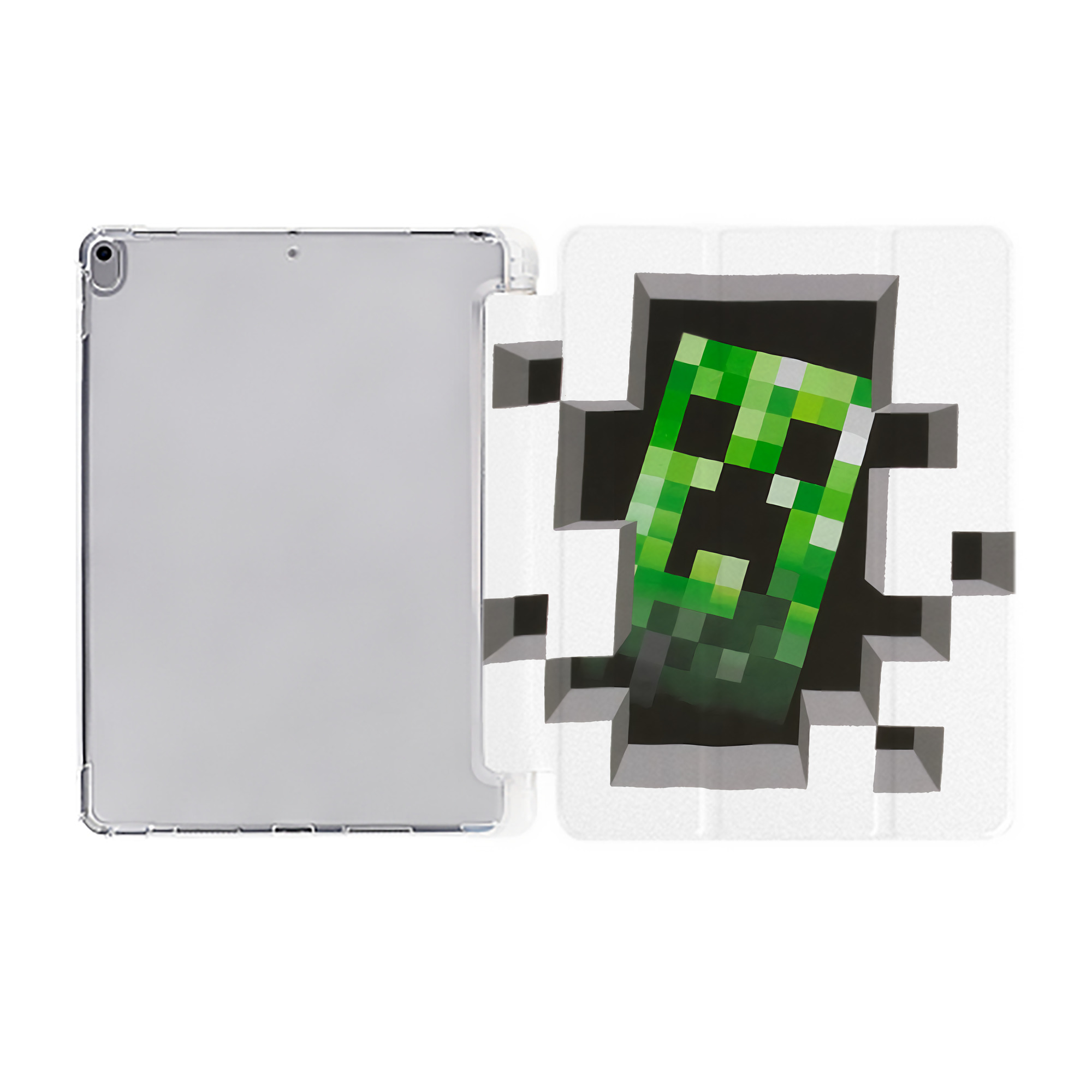 （画像用） マインクラフト ブロックの世界 Minecraft MC Block world IPad ケース ペン収納付き 三つ折りスタンド PUレザー×シリコン 対応機種9.5/10.5/10.9インチ
